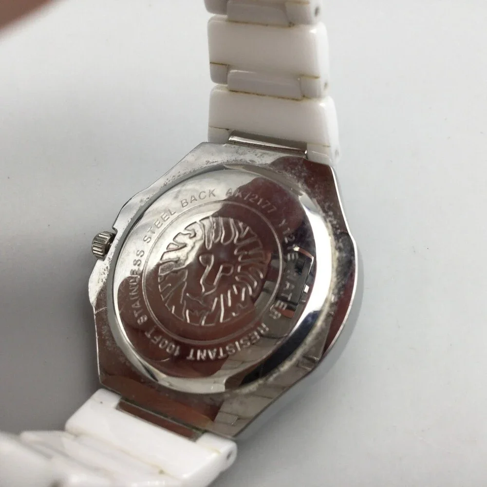 Anne Klein Watch Women 31mm Silver Tone White Cermaic MOP Dial New Battery 5.75